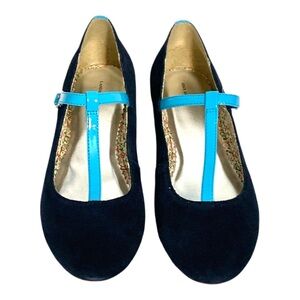 Land’s End Flat Shoes Navy Blue Suede T-Strap Buckle Size 6 NWT Eco Friendly